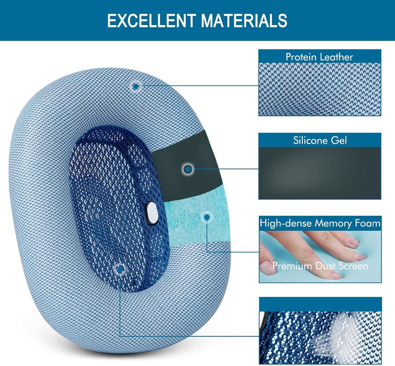 GEVO Upgraded Ear Cushions Replacement Earpads for Apple AirPods Max Headphones, Protein Leather Ear Pads Ear Covers Cups with Memory Foam and Magnet for AirPods Max (Sky Blue) - Image 4